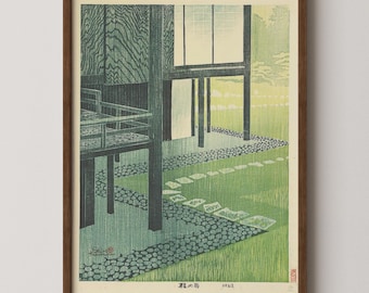 Stampa xilografica giapponese del Palazzo Katsura: Shiro Kasamatsu, Pioggia verde menta