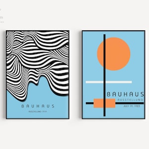 STATEMENT DUO Blue Bauhaus Mid-Century Modern Art Print Posters |  | available framed