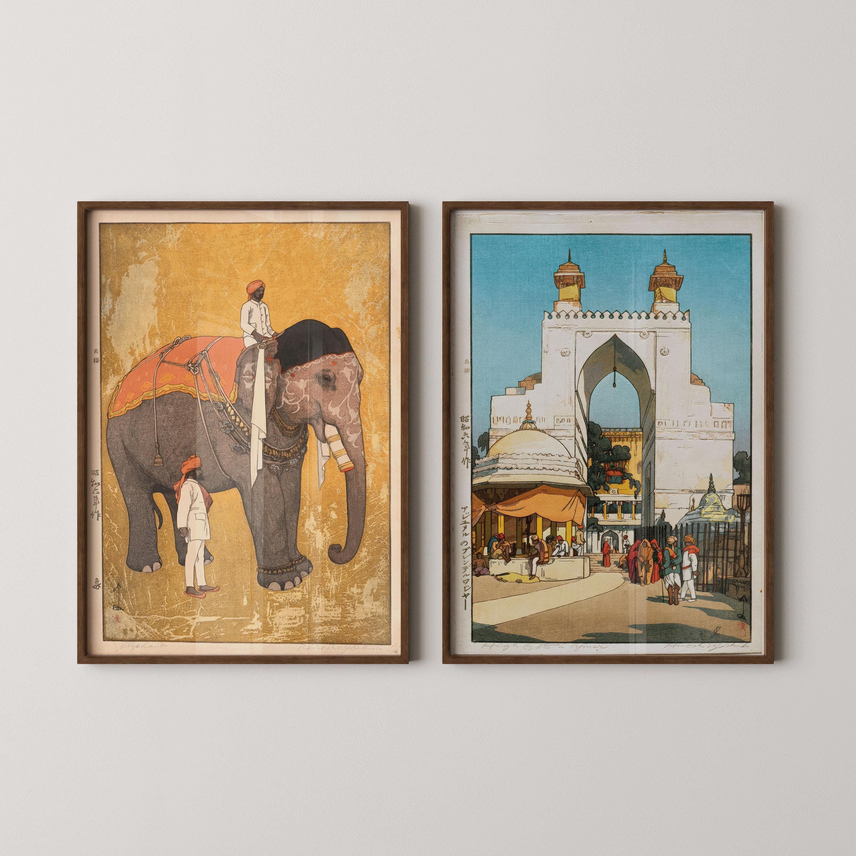 Hiroshi Yoshida India Art Print Duo: Elephant & Ajmer Gate