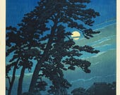 川瀬巴水 — 馬籠の月 版画 | 日本の木版画（新版画） - Etsy 日本