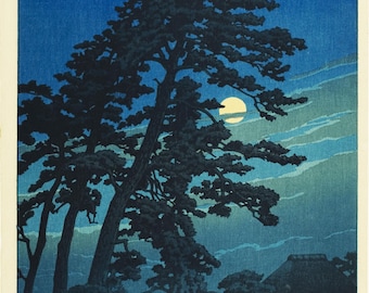 ミ*ん様 【鑑定済・額装！】川瀬巴水「東京二十景 馬込の月」木版画 新版画 浮世 川瀬巴水 — 馬籠の月 版画 | 日本の木版画（新版画） - Etsy 日本