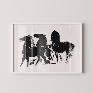 Leo Gestel - Three Black Horses | Vintage Neutral Sketch Art (available handframed or unframed)