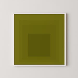 Dopo Josef Albers - Zeytoun (Omaggio al quadrato) STAMPA GICLÉE PREMIUM / Stampa d'arte moderna di metà secolo in verde oliva disponibile con cornice 1x1