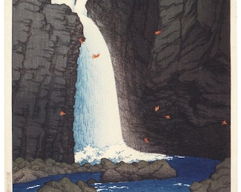 川瀬巴水作「日光桂厳の滝」、木版画、ジクレー、版画、文化芸術、秋