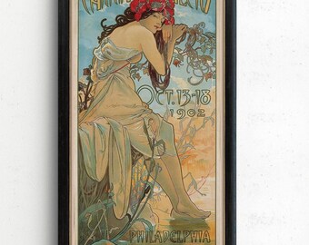 Alphonse Mucha - Comerciantes de carruajes / Arte vertical estrecho vintage (disponible con o sin marco) 2x1