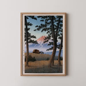 Kawase Hasui - Pferdewagen mit Fuji Berg Kulisse | PREMIUM GICLÉE-DRUCK | Vintage japanische Holzschnittkunst (handgerahmt erhältlich)