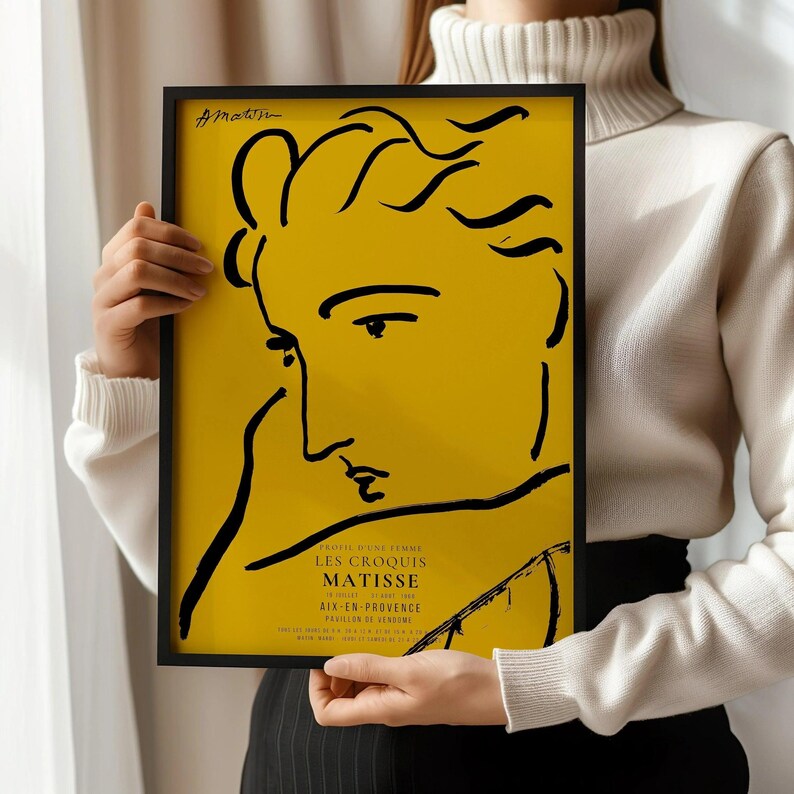 Henri Matisse Woman Profile Art Print: Yellow & Black Sketch, Giclee on Hahnemuhle Paper - 9ArtPrints