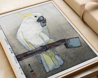 吉田博「キバタンオウム」版画：ヴィンテージの日本木版画 - Etsy 日本
