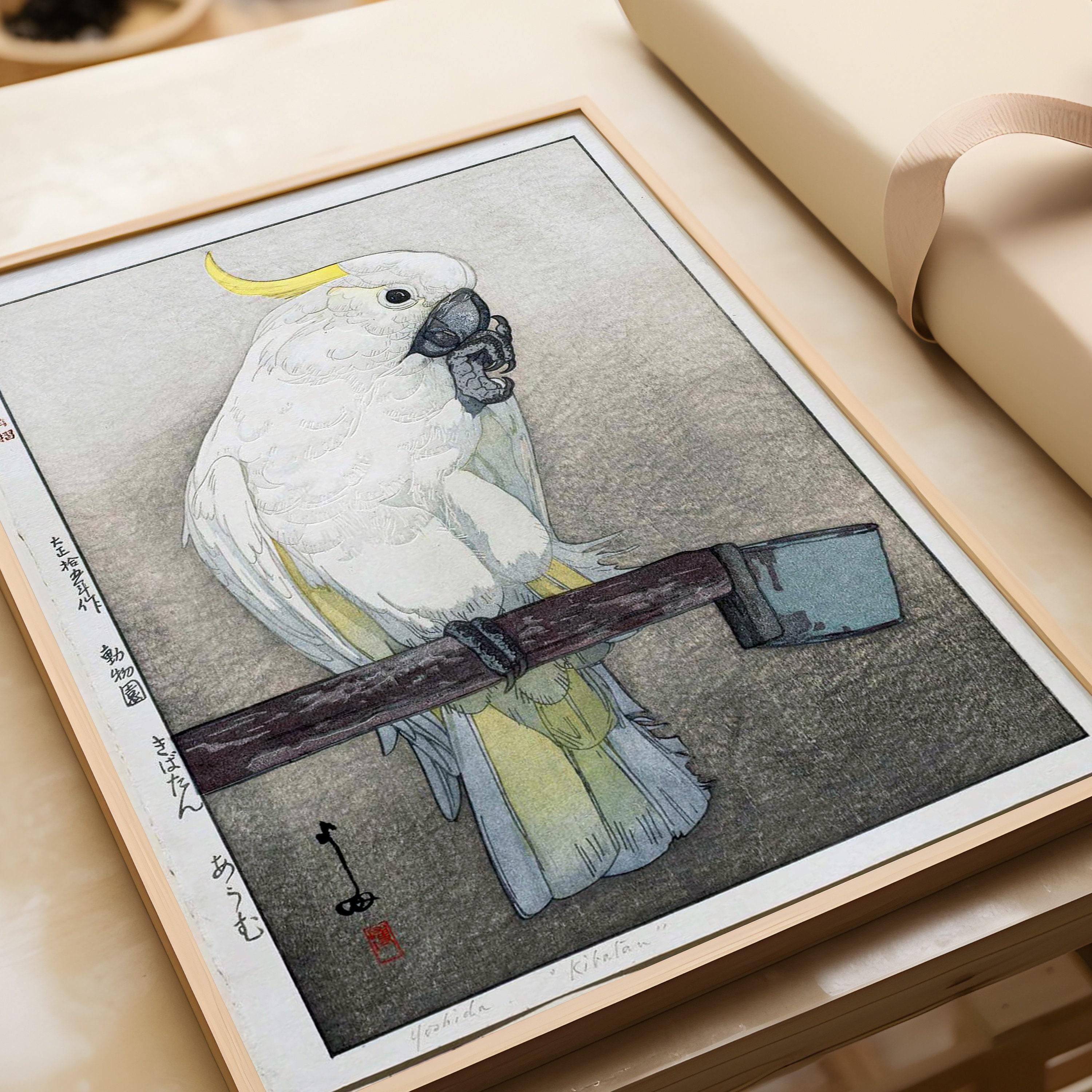 吉田博「キバタンオウム」版画：ヴィンテージの日本木版画 - Etsy 日本