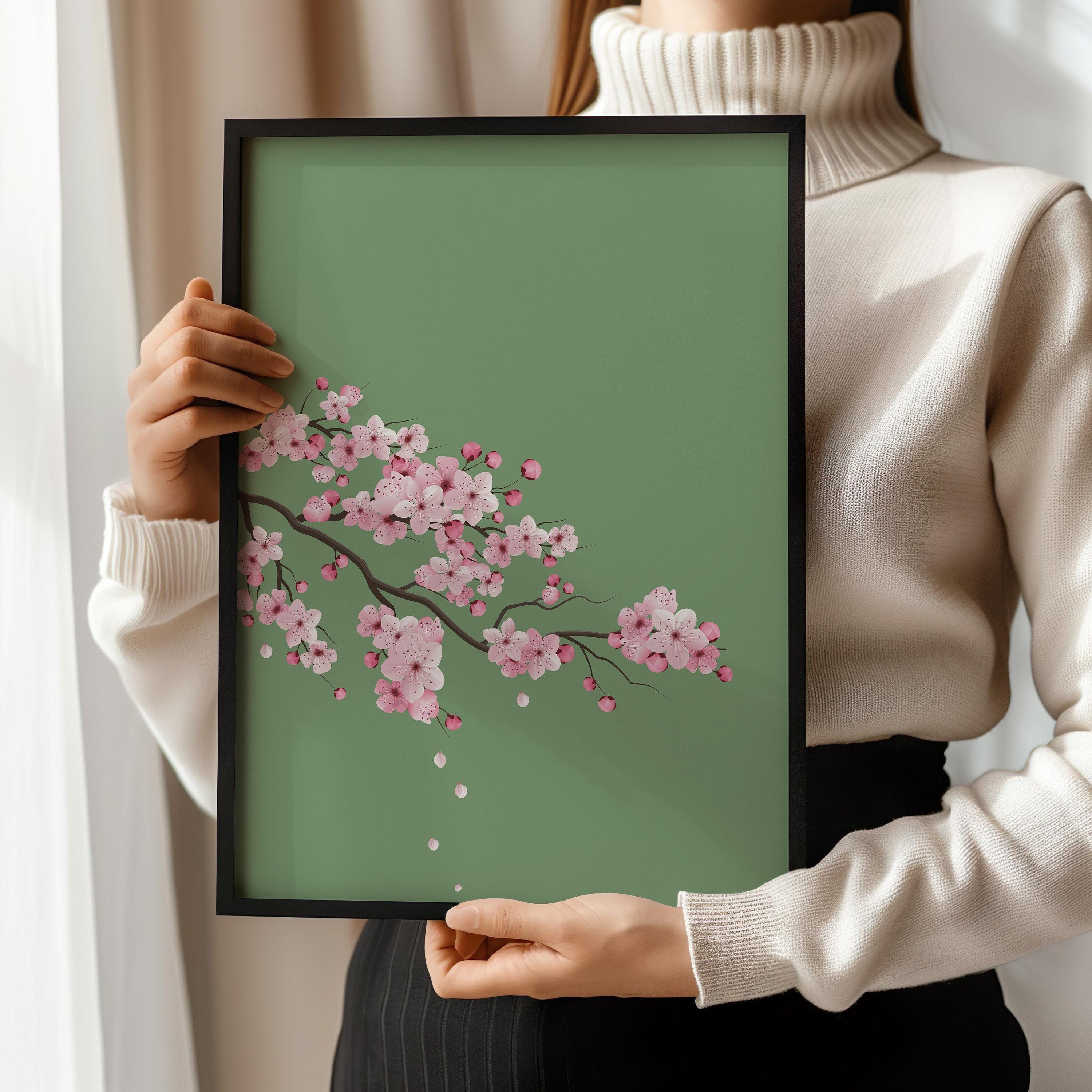 Cherry Blossoms With Emerald Green Background (available