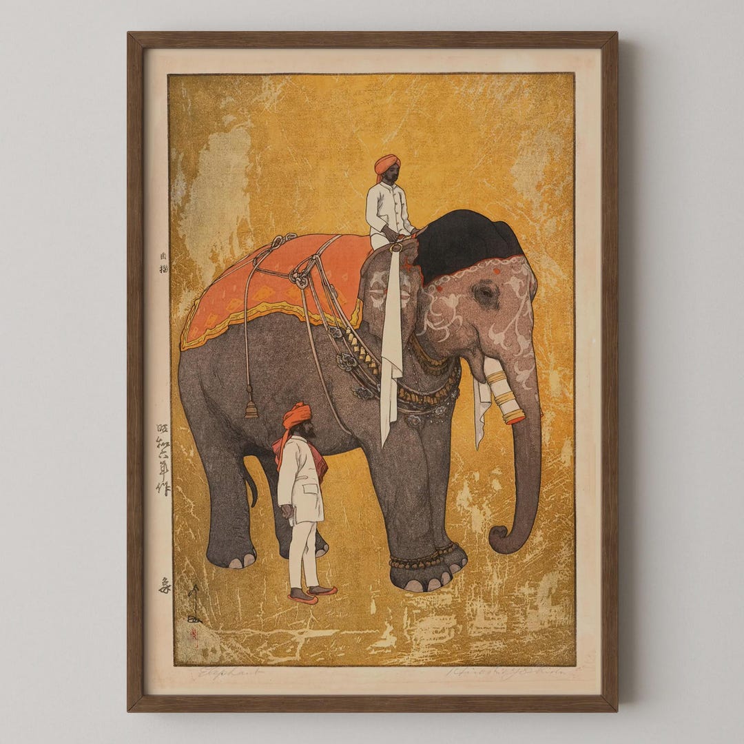 Hiroshi Yoshida Elephant Print: Vintage Japanese Woodblock Art - Etsy
