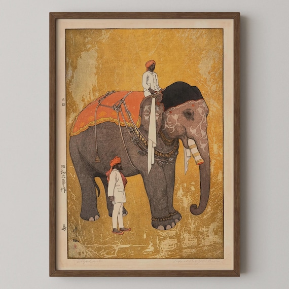 アート・デザイン・音楽 ELEPHANT BRAND HIRATA KAZUHISA Hiroshi Yoshida Elephant Print: Vintage Japanese Woodblock Art - Etsy