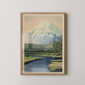 Kawase Hasui - Mount Fuji from Lake Ashino | PREMIUM GICLÉE PRINT | Vintage Japanese Cherry Blossoms Woodblock Art (available handframed)