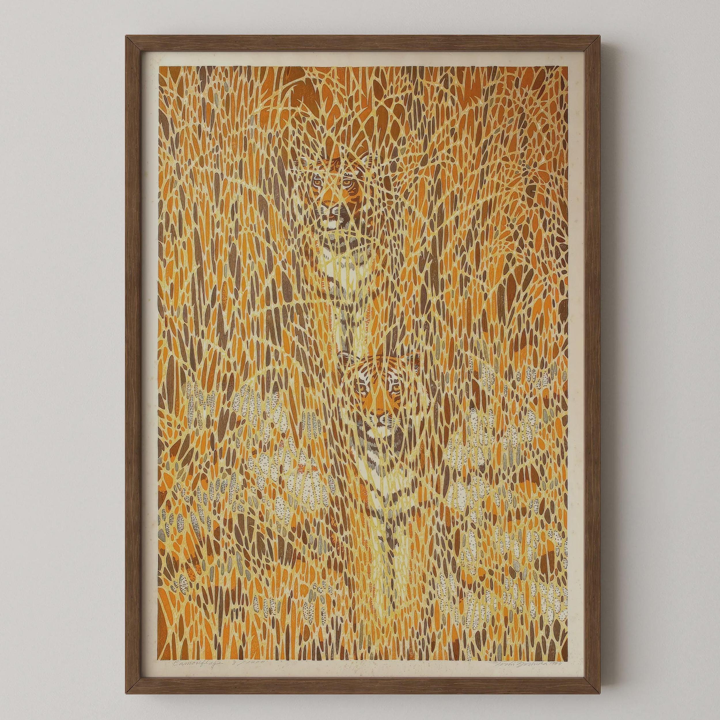 Yosi ジクレー 版画 絵画 吉田俊作「迷彩虎」ジクレー版画：ヴィンテージ日本木版画 - Etsy 日本