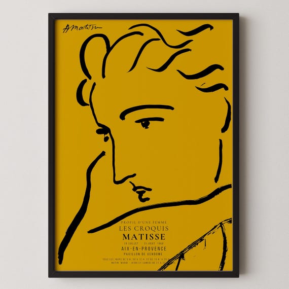 Henri Matisse Woman Profile Art Print: Yellow & Black Sketch, Giclée on Hahnemühle Paper