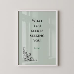 Rumi - Seek STAMPA GICLÉE PREMIUM / Poster di poesia con citazione ispiratrice verde menta (disponibile con o senza cornice)