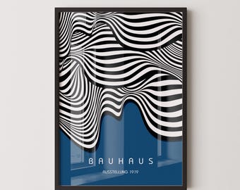 Bauhaus Ausstellung Blue (Waves) PREMIUM GICLÉE PRINT | Vintage Mid-century Modern Poster (Available handframed or unframed)