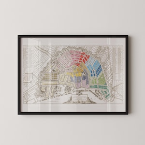 Impresión de mapa antiguo de Ámsterdam (disponible enmarcada a mano o sin enmarcar)