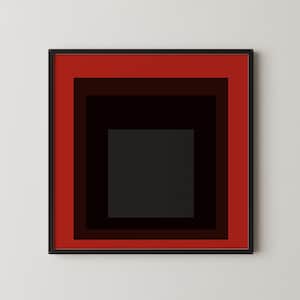 Dopo Josef Albers - Sly (Omaggio al quadrato) STAMPA GICLÉE PREMIUM / Stampa d'arte moderna di metà secolo in rosso (disponibile con cornice a mano) 1x1