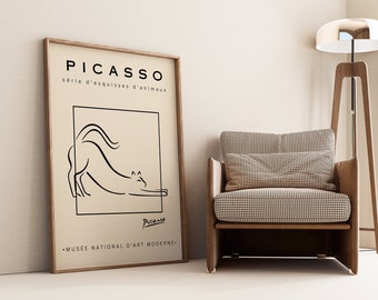 Pablo Picasso Cat Sketch Animal Sketch Famous Line Art Above Sofa Home Office decor housewarming Framed Ready to Hang Unique Gift Idea