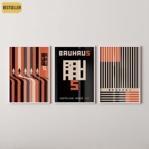STATEMENT TRIO Bauhaus Black Orange Posters |Our Bestselling Mid-Century Modern Ausstellung Set | available framed