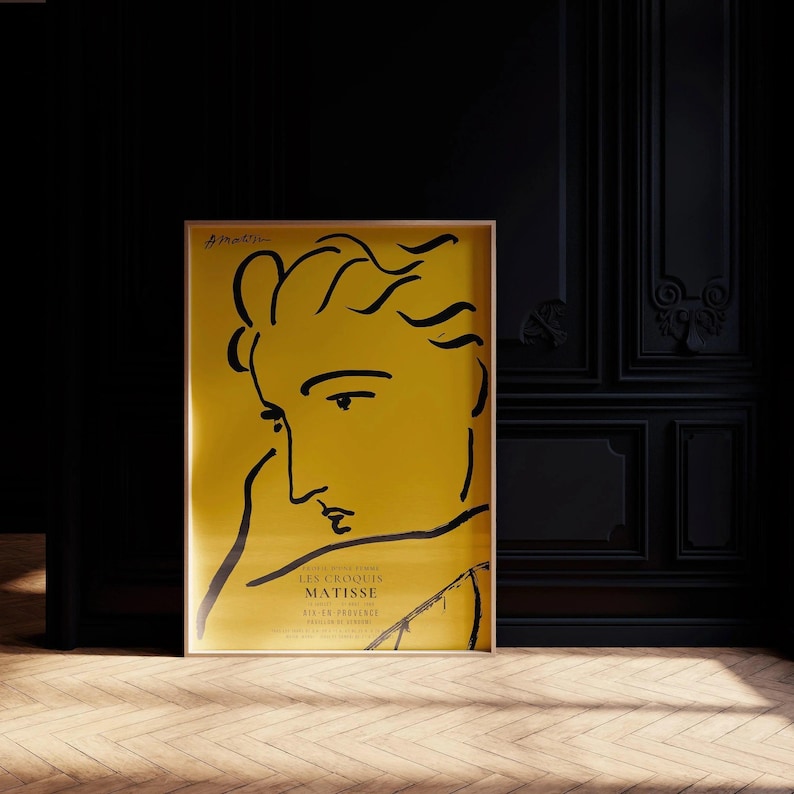 Henri Matisse Woman Profile Art Print: Yellow & Black Sketch, Giclee on Hahnemuhle Paper - 9ArtPrints