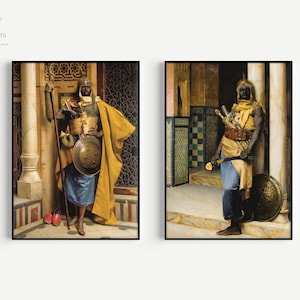 STATEMENT DUO Ludwig Deutsch - Le guardie nubiane / / Arte orientalista d'epoca disponibile con cornice