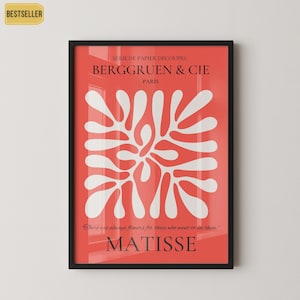 Henri Matisse - Manifesto di una foglia in carta decoupé / Manifesto della mostra in rosso, famoso dipinto (disponibile con o senza cornice)