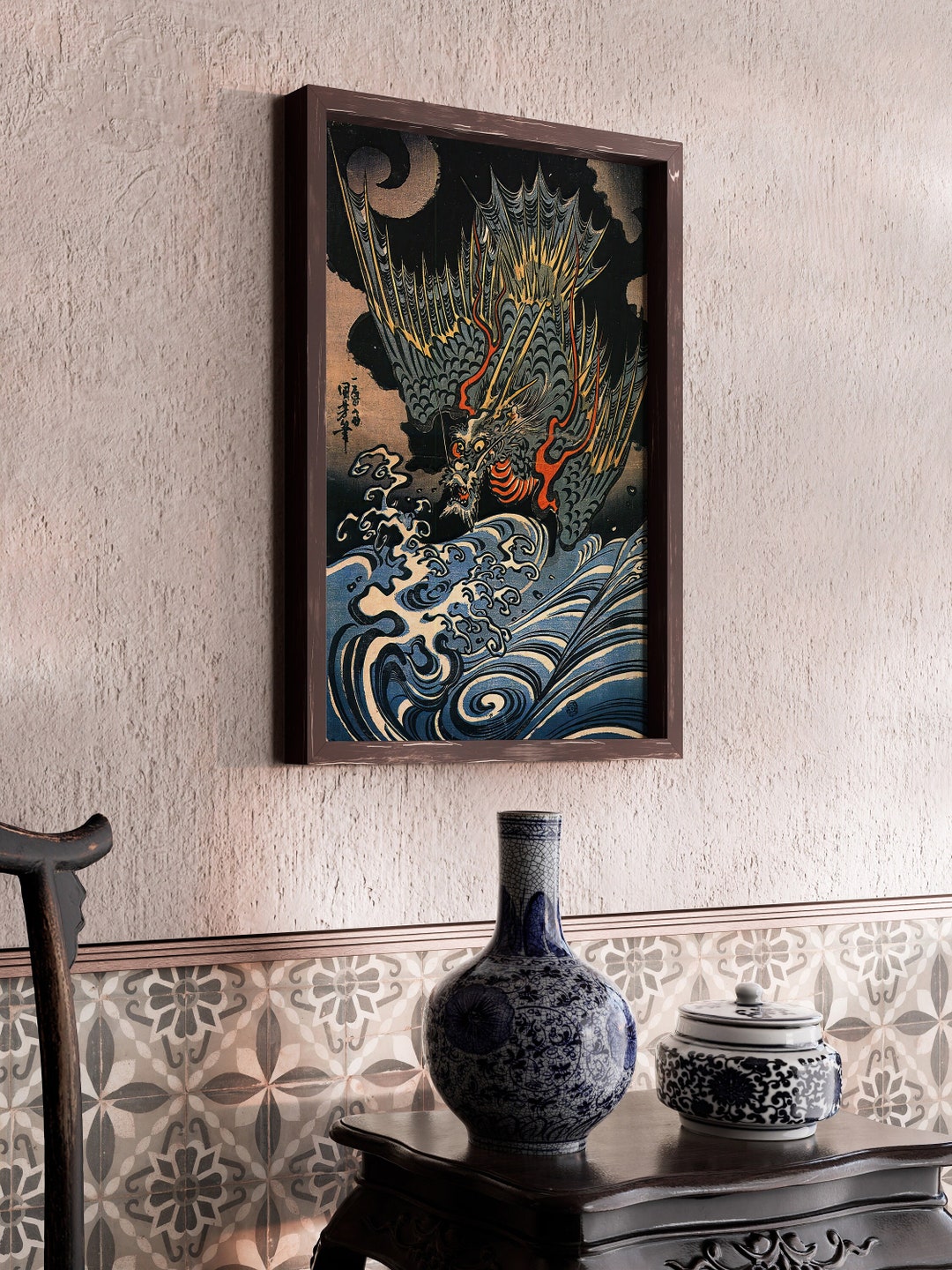 Utagawa Kuniyoshi Flying Dragon Vintage Japanese Woodblock Art