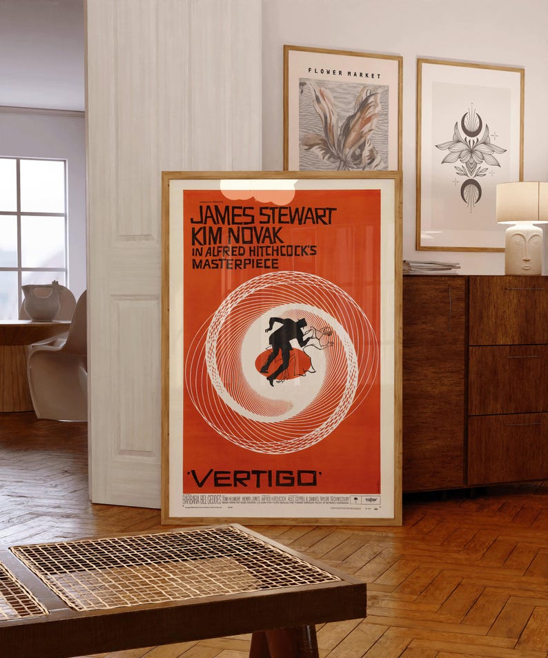 Vertigo Movie Poster: Saul Bass Minimalist Design, Hitchcock Film ...