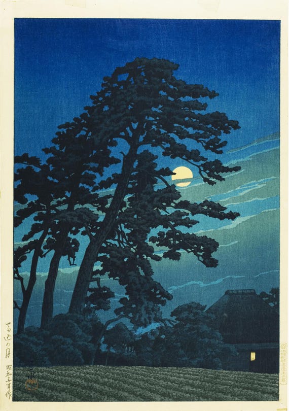 川瀬巴水「馬籠の月」版画：ヴィンテージ日本木版画 - Etsy 日本