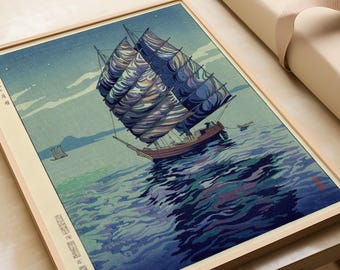 岡崎信太郎作 日本の木版画：月光海景 額入りジクレーアート - Etsy 日本