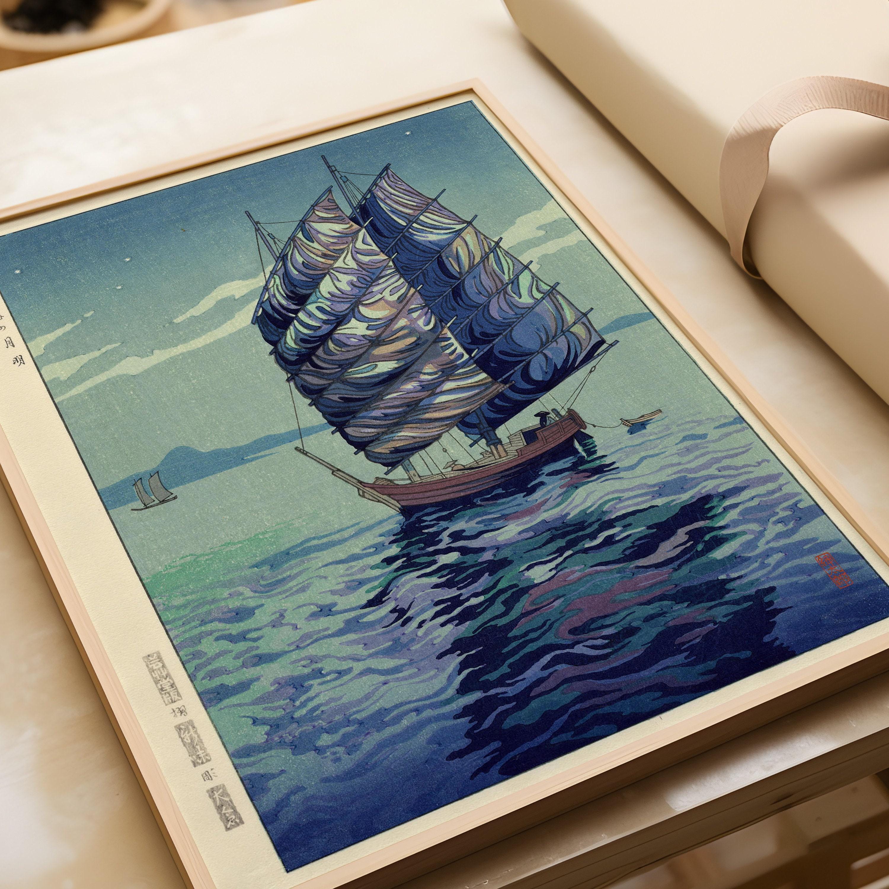 岡崎信太郎作 日本の木版画：月光海景 額入りジクレーアート - Etsy 日本