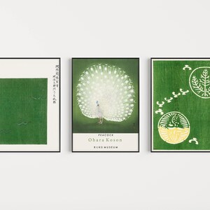 Ohara Koson — Trío de declaraciones / Verde japonés / Lámina artística Shin Hanga