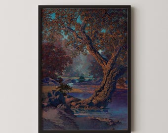 Maxfield Parrish - Autumn Brook | Colorful Maximalist American Classic Art (available handframed or unframed)