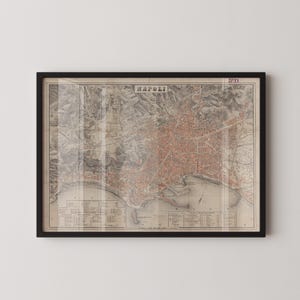Vintage kaartprint van Napels (verkrijgbaar met of zonder lijst)