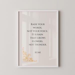 Rumi - Pioggia e tuono STAMPA GICLÉE PREMIUM / Poster di poesia con citazione ispiratrice beige (disponibile con o senza cornice)