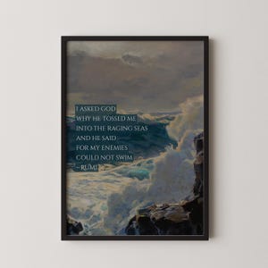 Rumi - Raging Seas STAMPA GICLÉE PREMIUM / Poster di citazioni e poesie ispiratrici in blu (disponibile con o senza cornice)