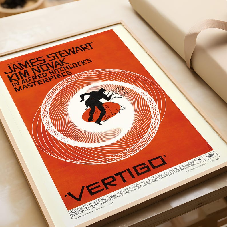Vertigo Movie Poster: Saul Bass Minimalist Design, Hitchcock Film ...