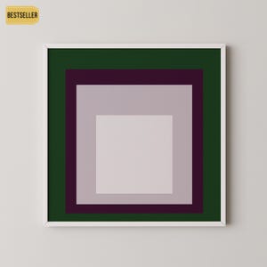 Dopo Josef Albers - Tempio (omaggio al quadrato) STAMPA GICLÉE PREMIUM / Arte moderna di metà secolo Verde Viola Bianco disponibile con cornice 1x1