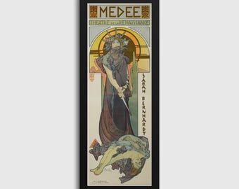 Alphonse Mucha - Medee | Our Stunning Bestseller | Vintage Theatre Poster Tall Frame | Green & Brown (available handframed or unframed) 3x1