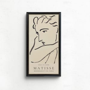 Henri Matisse - Profil du Femme (Profilo di una donna / Vintage Narrow Vertical Famous Sketch Beige Art (disponibile con o senza cornice) 2x1