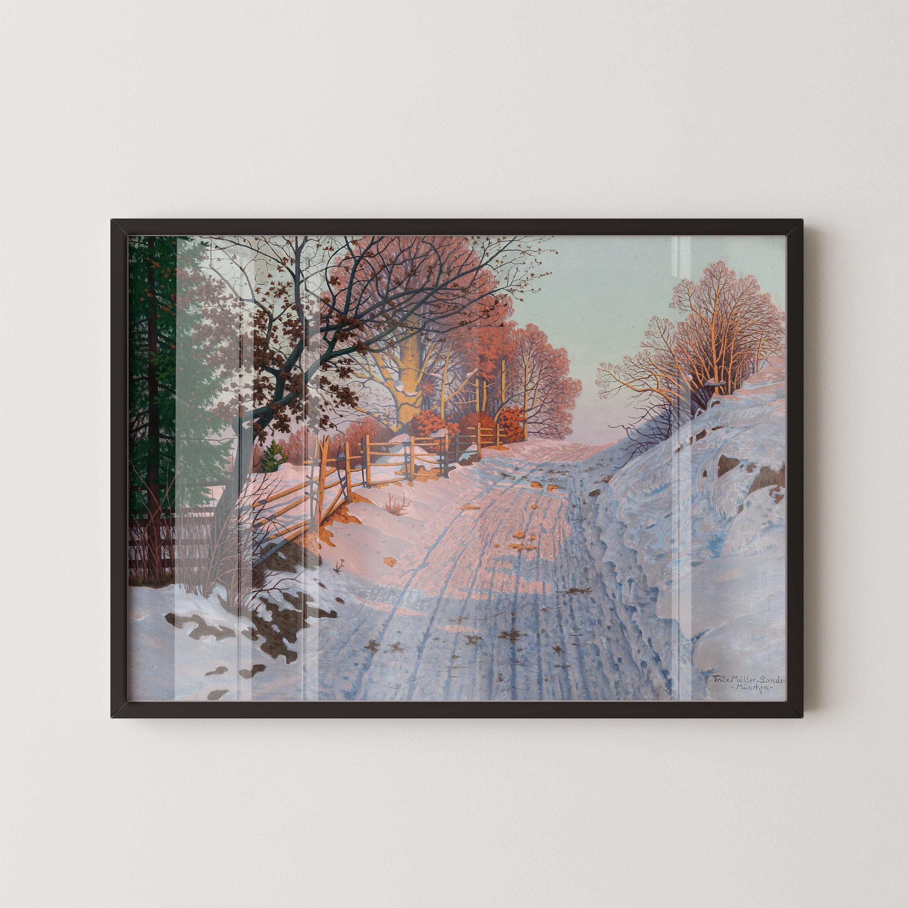 Fritz Müller-Landeck - A Sunny Winter's Day | Enchanting German countryside Sunlight Snow Cozy Vibes | Framed or unframed