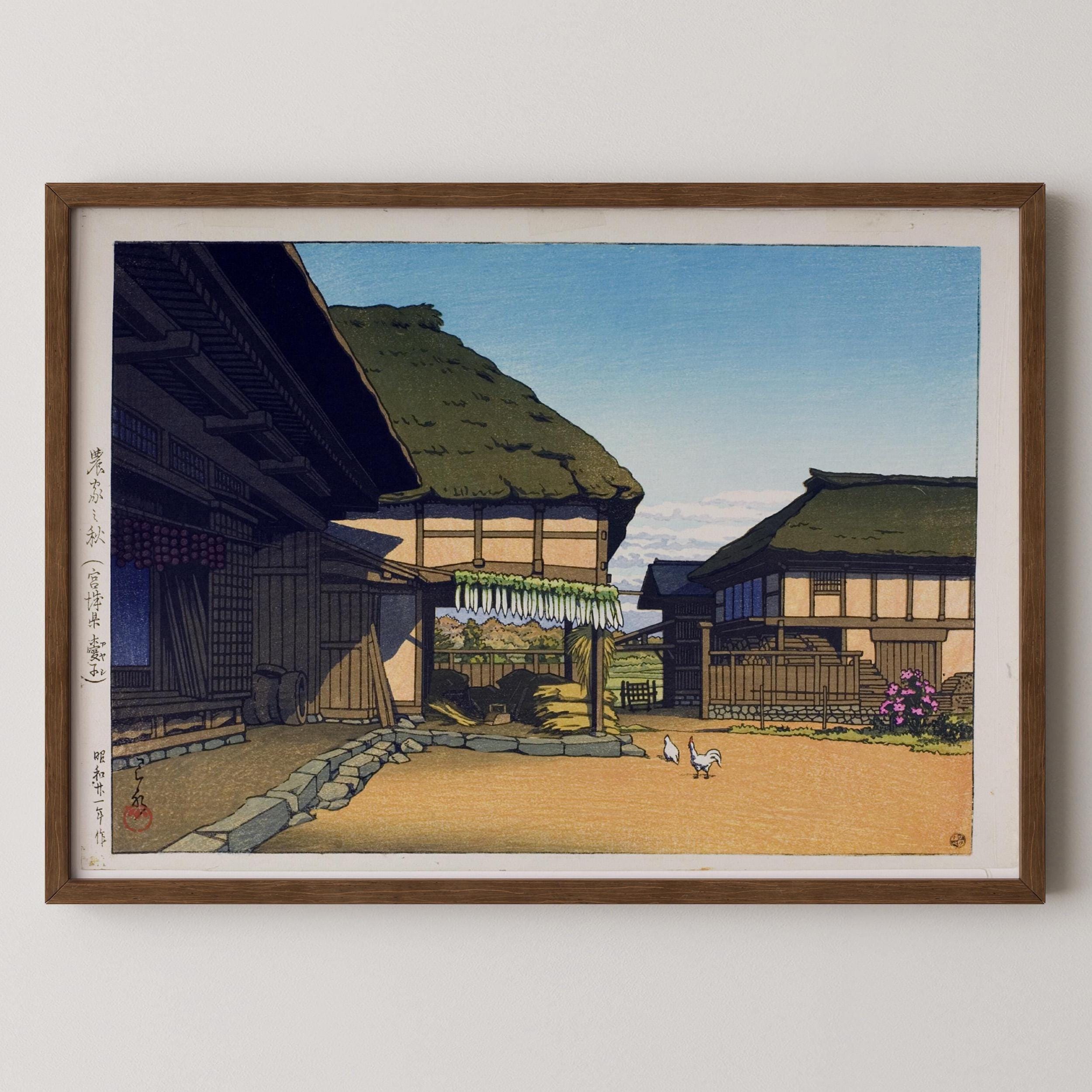 川瀬巴水版画：宮城県の秋の農家 - Etsy 日本