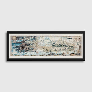Une ancienne carte du pays des fées | Une carte de conte de fées vintage étonnamment détaillée en grand format | Chambre d'enfant disponible avec ou sans cadre 3 x 1