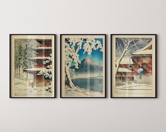 川瀬巴水作「芝増上寺の雪」日本美術版画、木版画、ジクレー、版画