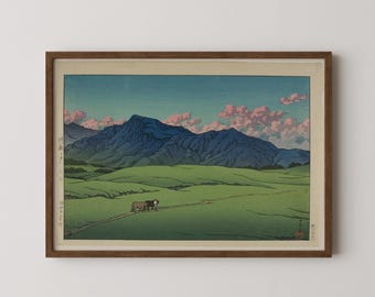 川瀬巴水 - 阿蘇の夕暮れ 版画：日本の木版画アート ジクレー - Etsy 日本