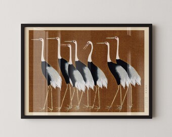 Ogata Korin Cranes Print in Brown: Vintage Japanese Art Giclée