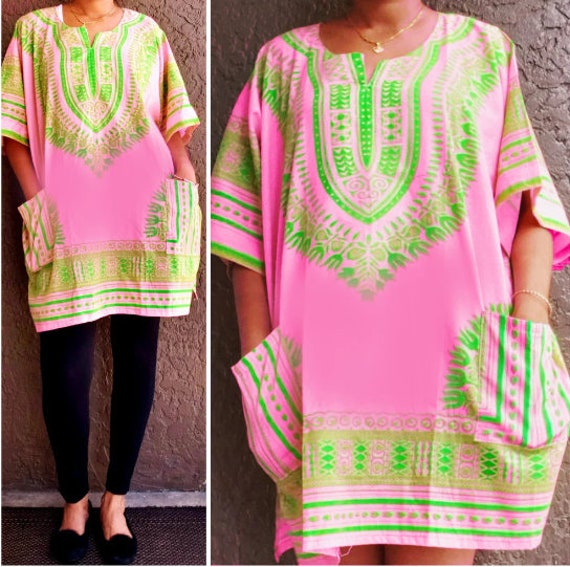 Pink and Green Dashiki Etsy