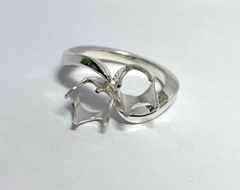Toi Et Moi semi-gemonteerde ring met twee stenen, rond 7 mm sterlingzilver 925